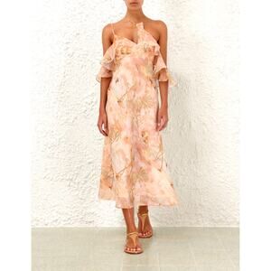 Zimmermann Women's Guava Paradise Flutter Strap Illuminate Midi Dress Size 6